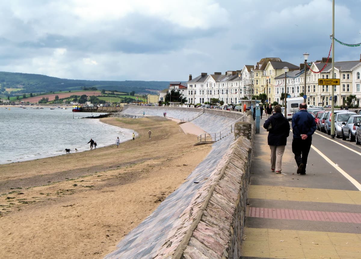 Exmouth seafront looking west towards Dawlish Warren — walk off your fish and chips along the Avocet Line coast