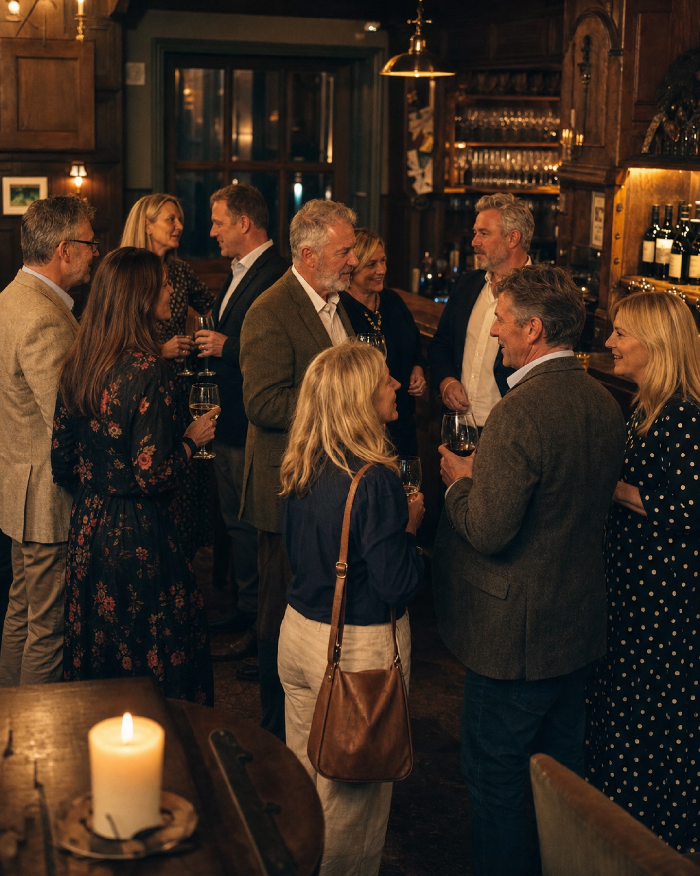 Guests mingling over welcome drinks