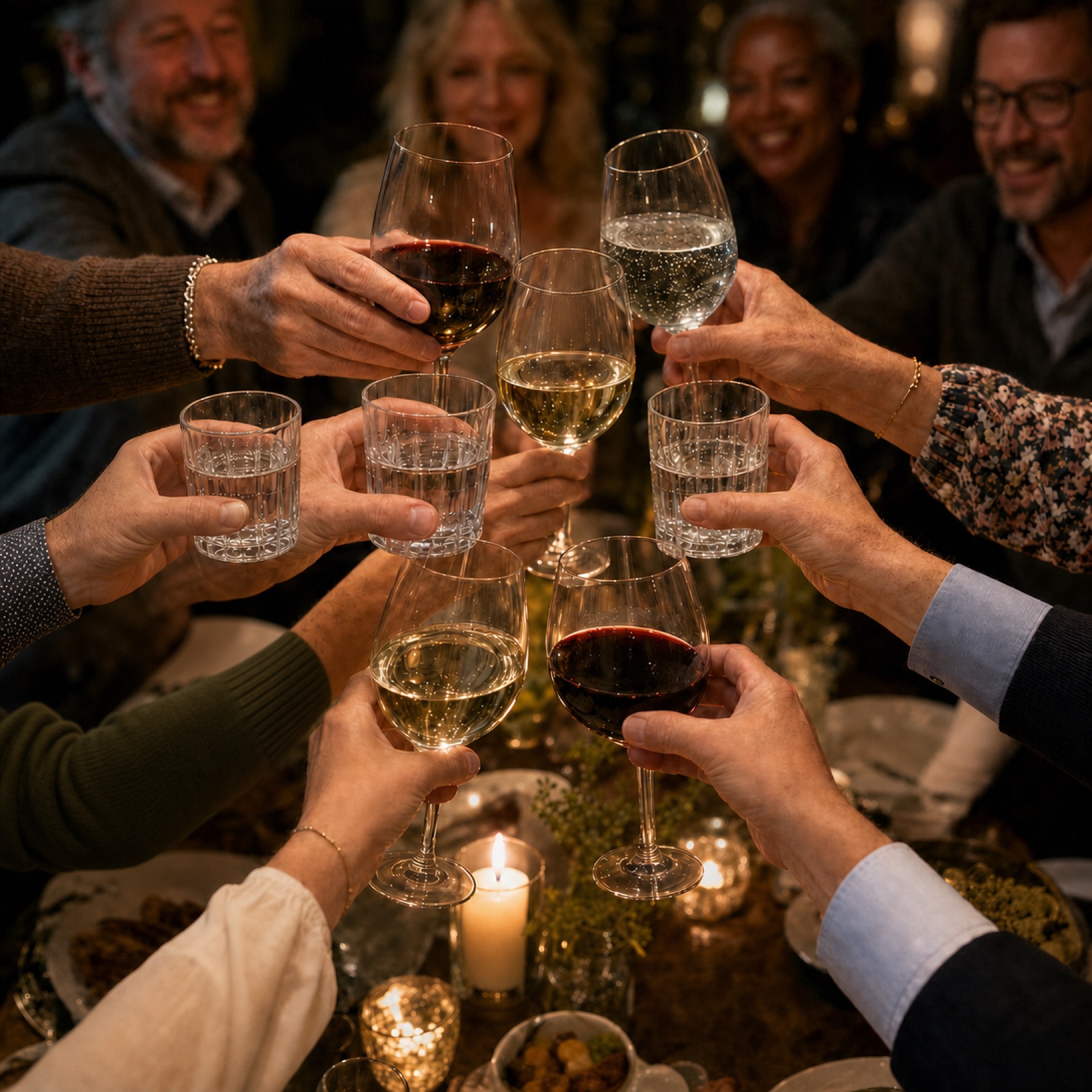 Glasses raised in a toast